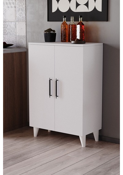 Eren 3 Raflı 2 Kapaklı Çok Amaçlı Dolap Mutfak Dolabı Banyo Dolabı Mat Beyaz