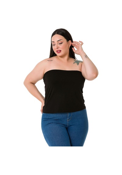 Disentis Büyük Beden Straplez Viskon Siyah Body-siyah Siyah