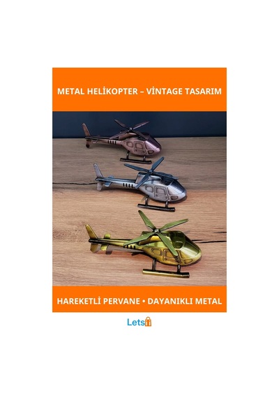 Vintage Tasarımlı Dekoratif Metal Helikopter Gümüş, Bakır, Gold 1 Adet