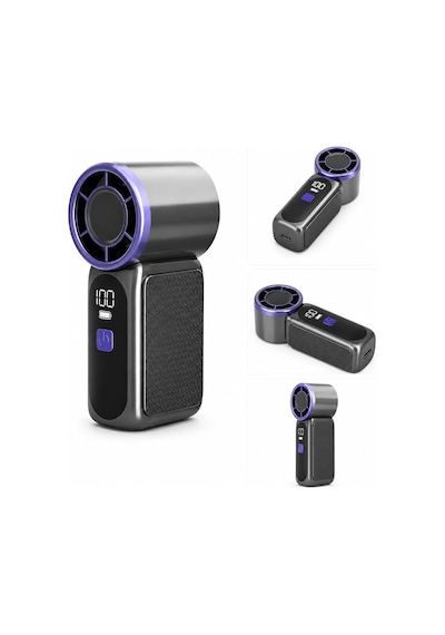 Coverzone 9cmx4cm Ultra Mini En Küçük El Fanı Taşınabilir Şarjlı Dijital Göstergeli Ayarlanabilir Hız Kademeli