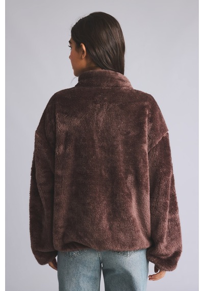 Defacto Loose Fıt Yarım Fermuarlı Polar Hırka H7859ax26wnbn258 Kahve-bn258