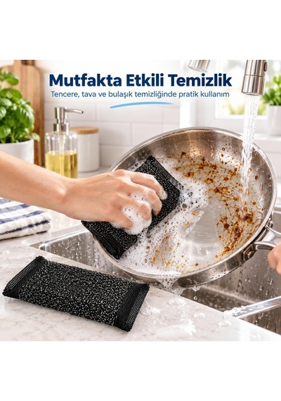 Telli Bulaşık Süngeri 2 Adet, Zorlu Lekeler İçin Köpüren Sünger