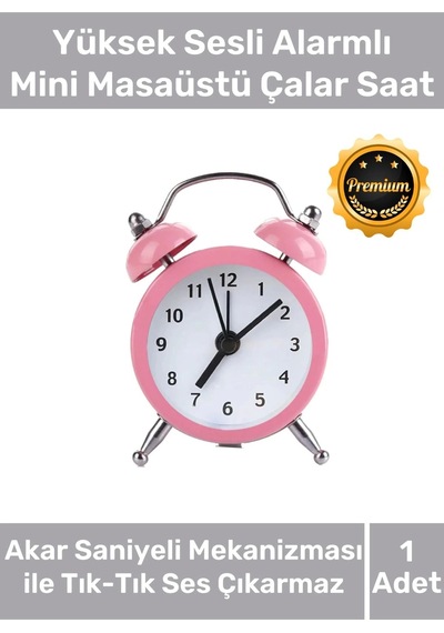 Deluxe Yüksek Sesli Alarmlı Pilli Dekoratif Çift Çanlı Mini Masaüstü Analog Dekoratif Çalar Saat