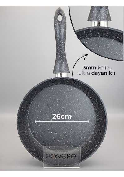Bonera 13 Parça Granit Set - 18-20-26cm Tencere + 26 Tava + 6 Parça Kaşık Set
