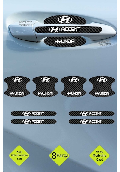 Araç Modeline Özel Hyundai Accent Karbon Kapı Kolu Koruma Seti Beyaz Yazılı 8 Parça Şık Tasarım