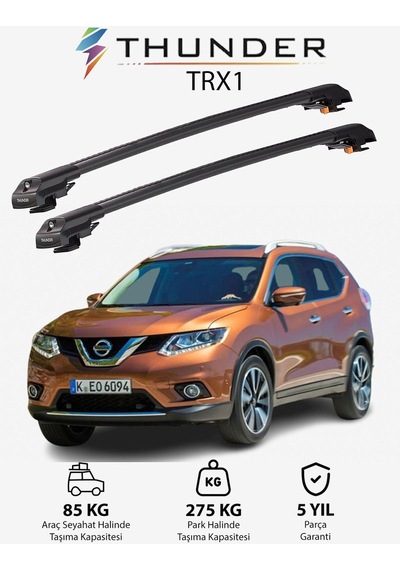 Nıssan X-traıl 2014-2020 Trx2 Thunder Carrier Kilitli Ara Atkı Taşıyıcı Tavan Barı Siyah