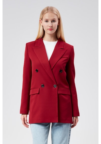 Bordo Regular Astarlı Kruvaze Kapama Dokuma Oversize Blazer Ceket 001