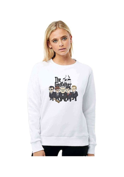 Godfather Cartoon Baskılı Beyaz Kadın Sweatshirt