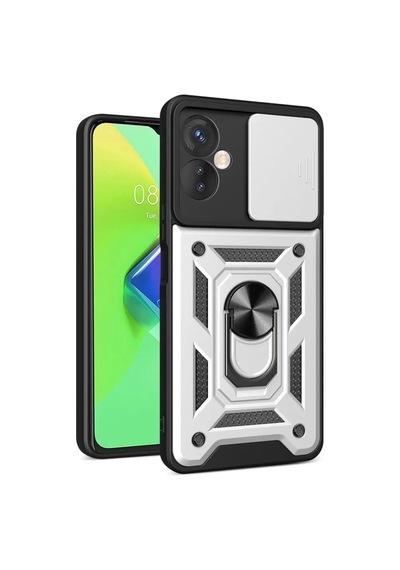 Jenerik İnfinix Hot 30 4g Kılıf Pars Lens Yüzüklü Silikon - Gümüş