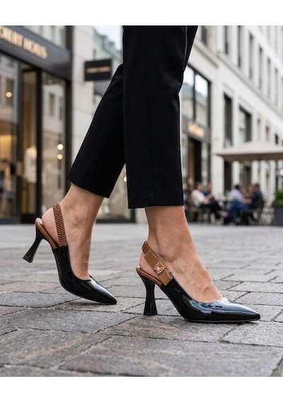 Nesilshoes Nesil Shoes Gabbel 205 Siyah Rugan Topuklu Kadın Sandalet