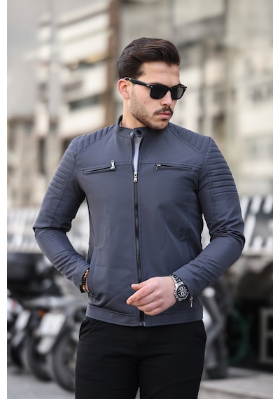 Mero Life Erkek Gri Su Ve Rüzgar Geçirmez Slim Fit Astarlı Mevsimlik Mont Gri
