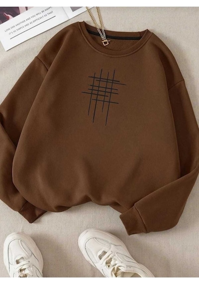 Kozia Outdoors Baskılı Oyaka Unisex Oversize Sweatşhirt Kahve Kahve