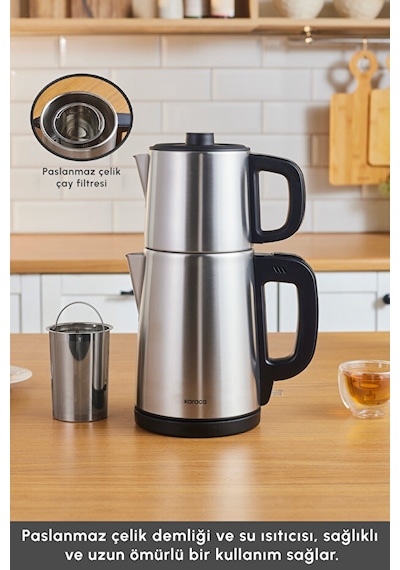 Karaca Teabig Xl 2 İn 1 Çelik Çay Makinesi Ve Su Isıtıcı