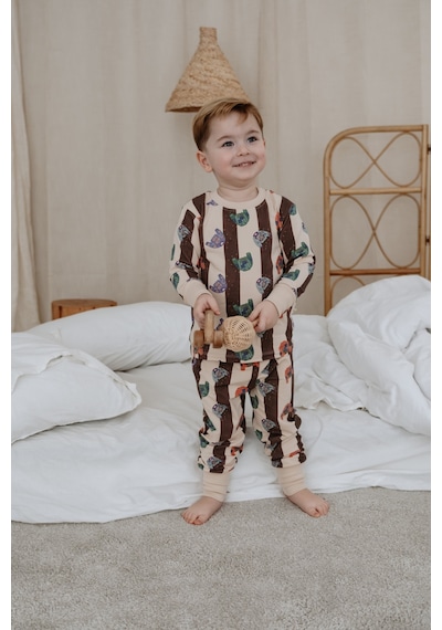 Kazak Baskılı Color Shapes Çocuk Pijama Seti Bej