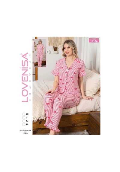 Lovenisa 12104 Kadın Bürümcük Düğmeli Pijama Takımı Pembe