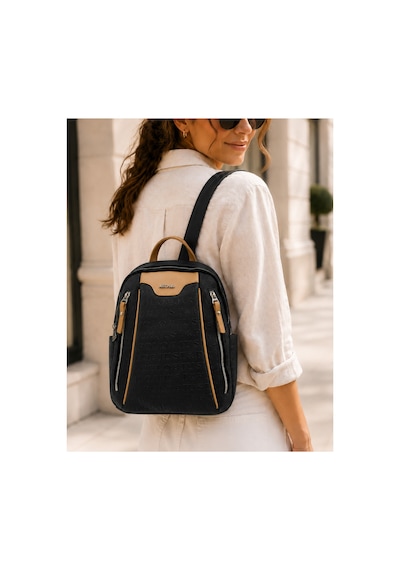 Just Polo Kadın Günlük Kullanıma Uygun Çok Bölmeli Sırt Çantası Ebat : 30 X 25 Cm Shopper Siyah Camel