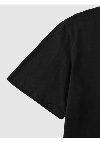 Unisex Mini Astranot Tasarım Basklı Tshirt Siyah