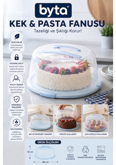 Kapaklı Kek Ve Pasta Fanusu Şeffaf Yuvarlak Pasta Saklama Ve Servis Kabı Bpa İçermez Mor Pembe Mavi Siyah 1 Adet Karışık Renk Gönderilir Mavi