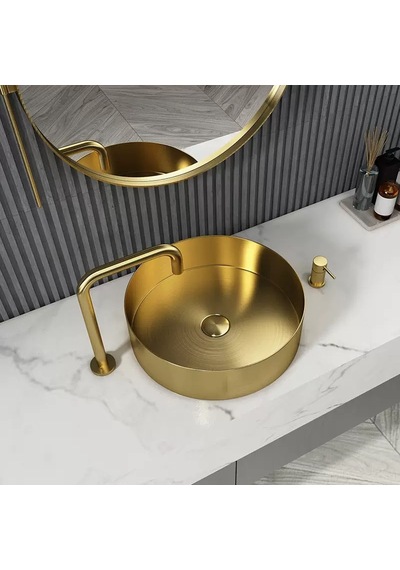 Alfas Aura Round 40 Cm Pvd Mat Gold Tezgah Üstü Çanak Lavabo 304 Paslanmaz Çelik