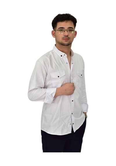 Erkek Spor Likralı Gömlek Bgl-st04343 Beyaz
