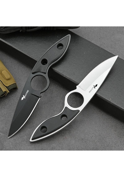 Valkyrie 3cr14mov Kılıflı Paslanmaz Çelik Parmak Delikli Outdoor Kamp Bıçağı 17.5 Cm Kompakt Gövde Siyah