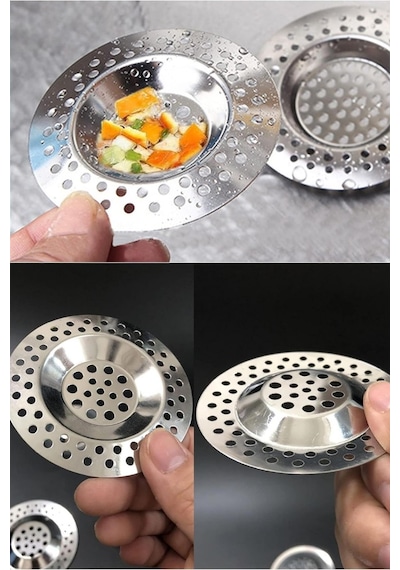 Paslanmaz Metal Süzgeç 2 Li Lavabo Süzgeci Evye Süzgeç Sink Strainer