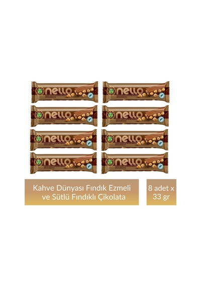 Kahve Dünyası Fındık Ezmesi Ve Bütün Fındıklı Sütlü Çikolata 33 Gr X 8 Adet