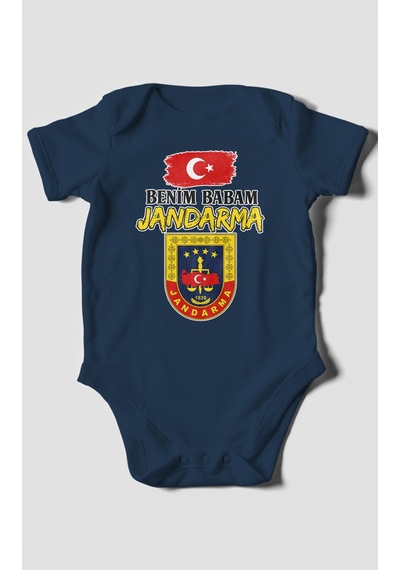 Morivokids Benim Babam Jandarma Kısa Kollu Bebek Body %100 Pamuk Lacivert