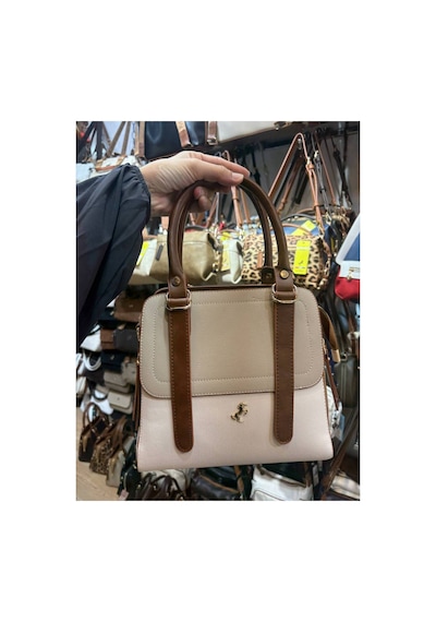Miami Polo Club Orijinal Kadın Gold Detaylı El Ve Omuz Çantası Uzun Askısı Mevcuttur En 24 Cm Boy 24 Cm Krem - Vizon