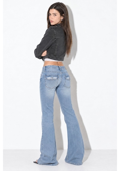 Hiccup Düşük Bel Nakışlı Flare Fit Jean Mavi