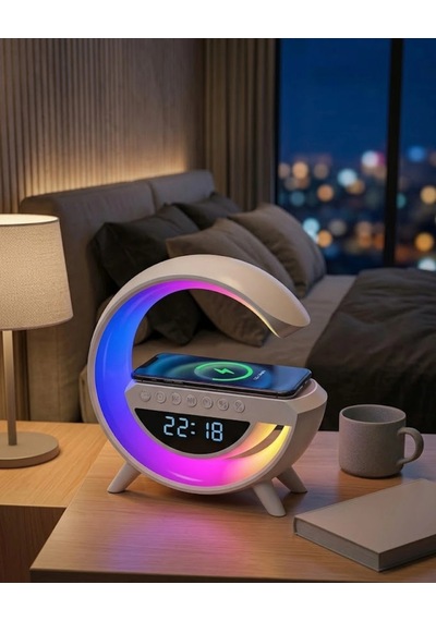 Kablosuz Şarjlı Led Işıklı Masa Saati Bluetooth Hoparlör Alarm Fonksiyonlu Çok Renkli 60833842