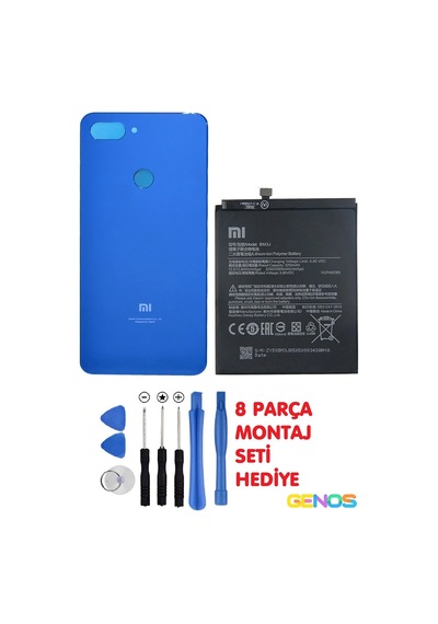 Xiaomi Mi 8 Lite Batarya Pil Bm3j + Xiaomi Mi8 Lite Arka Kapak Batarya Pil Kapağı + Montaj Set Mavi