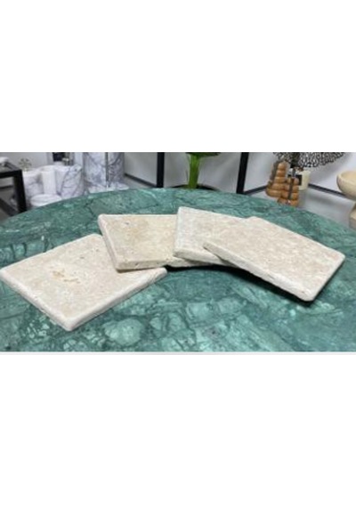 Brd01 Traverten 4 Lü Bardak Altlığı Set Dekoratif Şık Ev Aksesuarı Minimal