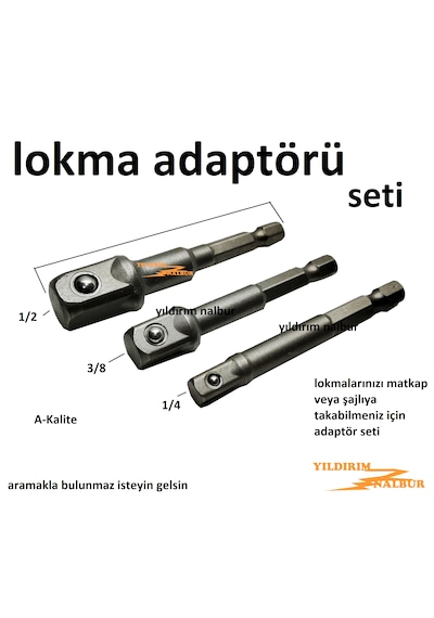 Bits Lokma Adaptörü 3 Parça Bits Uç Lokma Uçları Bilyalı 1/2-3/8-
