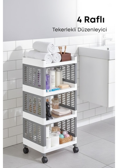 Grimorlife 4 Raflı Banyo Düzenleyici Mutfak Rafı Banyo Dolabı Çok Amaçlı Plastik Mutfak Düzenleyici-gri Gri