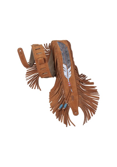 Levy's Leathers 2.5 "kızılderili İlham Veren Tüy Ve Saçak Tasarımlı Süet Gitar Kayışı Bal Kahverengi Renk Ms17aıf-004