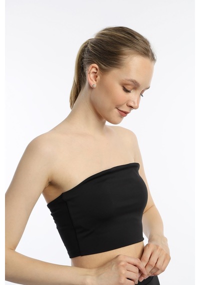 Quhox Kadın Allegro Kumaş Askısız Crop Top Siyah