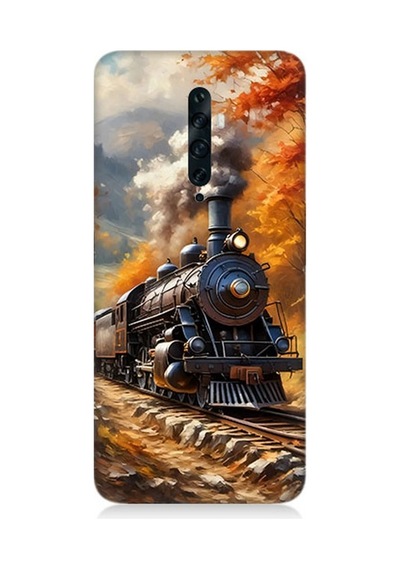 Oppo Reno 2z Uyumlu Sonbaharda Buharlı Tren Desenli Silikon Kılıf Çok Renkli