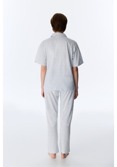 Penti Mavi Cozy Club Gingham Pamuklu Gömlek Pantolon Pijama Takımı