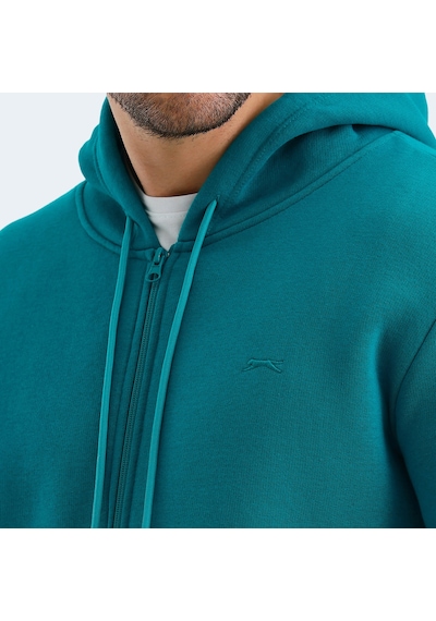 Slazenger VONDA Erkek Fermuarlı Kapüşonlu Cepli Petrol Sweatshirt