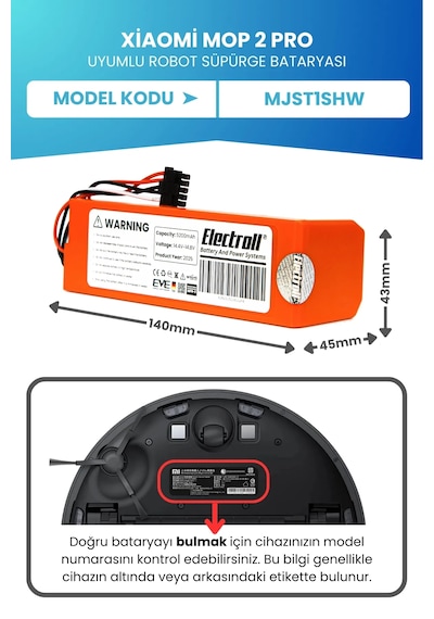 Xiaomi Mop 2 Pro Batarya Mjst1shw 5200mah