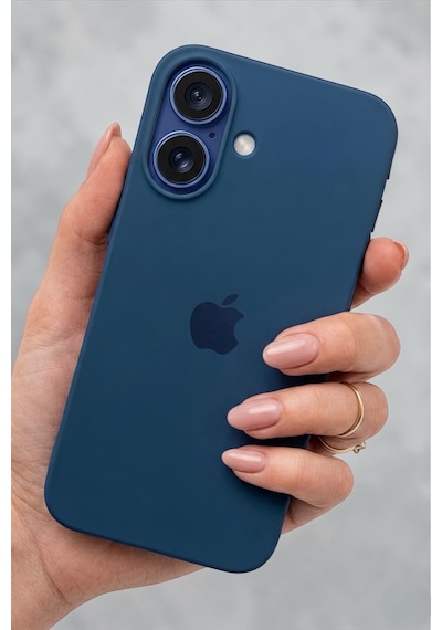 Iphone 16 Uyumlu Kılıf Logolu Lansman Soft Yumuşak Içi Kadife Silikon Kapak Lacivert