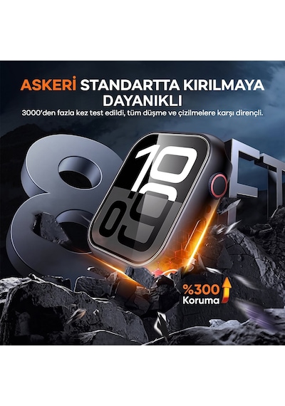 Caseonn Apple Watch Uyumlu Series 10 46mm Kılıf Tam Korumalı Ekran Koruyuculu Sert Bumper Kasa Siyah