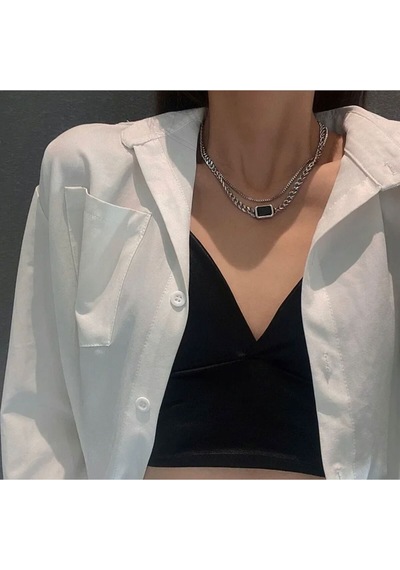 Girift Vintage Cascade 2'li Kare Vintage Kolye Gümüş