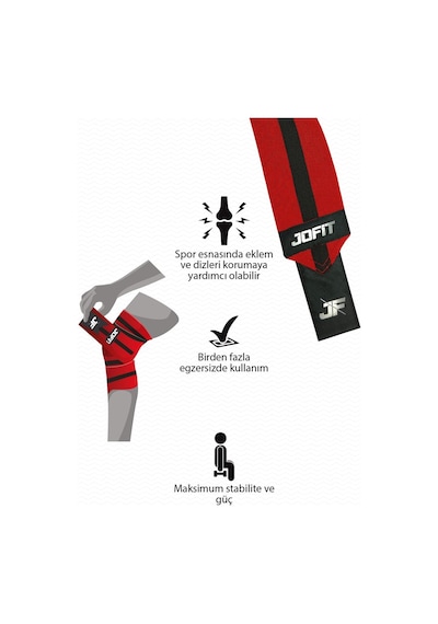Jofit Knee Wraps / Diz Bandajı - 2'li Paket - Kırmızı-siyah Kırmızı