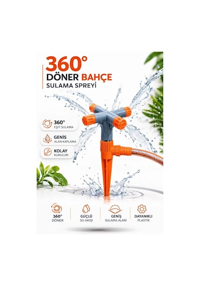 360 Döner Bahçe Sulama Fıskiyesi, 4 Kollu Otomatik Sprinkler, Kazıklı Tasarım, Geniş Alan Kapl