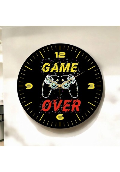 AA Shop Gamer Oyuncu Renkli Baskı Desenli Sayılı Hediyelik Ahşap Sessiz Duvar Saati 50cm ÇOk Renkli