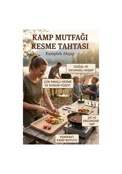 Kamptek Ahşap Doğal Kamp Kesme Tahtası Hafif Taşınabilir Çift Taraflı Sunum Ve Doğrama Tahtası Kahverengi