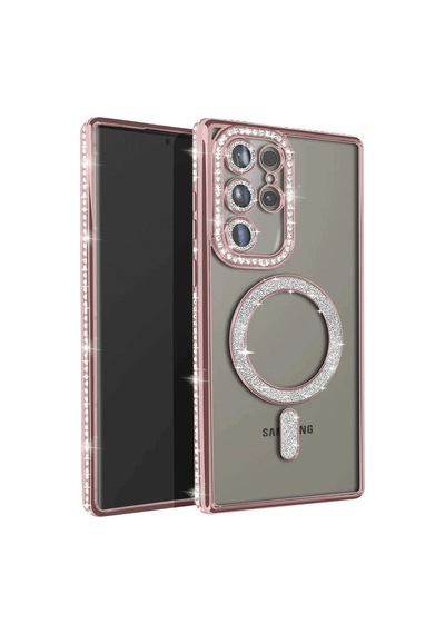 Mey İthalat Samsung Galaxy Uyumlu S23 Ultra Joke Simli Magneticsafe - Kılıf - Pembe Diğer
