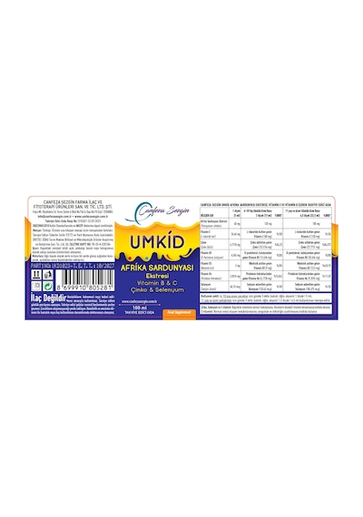 Canfeza Sezgin Umkid Afrika Sardunyası Eki Vitamin B & C Çinko & Selenyum 100 ML